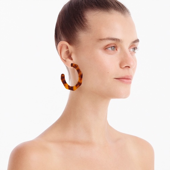 💕HP💕JCREW Resin Hoop Tortoise EarringNWT Redwood - Picture 2 of 6